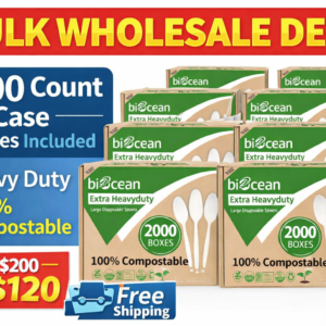wholesale compostable spoons – 10 boxes / 2,000 count – heavy duty – free shipping