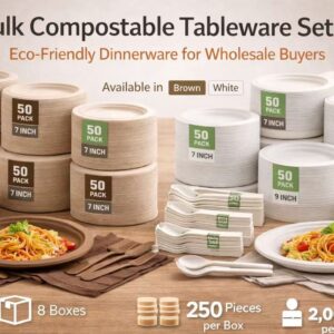 bulk compostable dinnerware set – 8 boxes / 2,000 pcs
