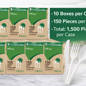 bulk compostable heavy duty cutlery set – 10 boxes / 1,500 pcs